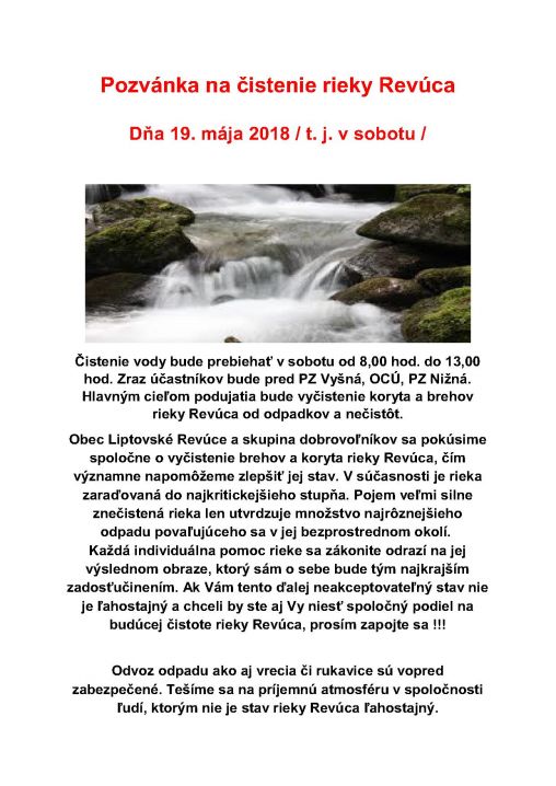 pozvánka na čistenie rieky Revúce