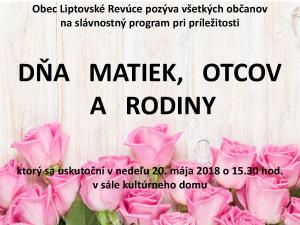 Pozvánka na slávnostný program pri príležitosti dňa matiek, otcov a rodiny