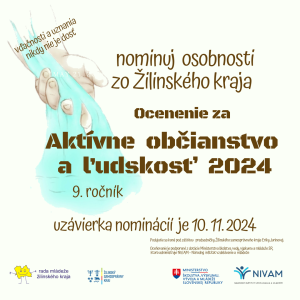 Výzva na predloženie návrhov na ocenenie za aktívneho občianstvo a ľudskosť 2024 v Žilinskom kraji. 